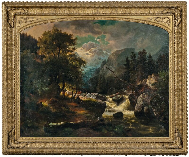 Johann Herman Carmiencke, ‘The Mountain Torrent, Possibly the Rhine Glacier’, Painting, Oil on canvas, Skinner