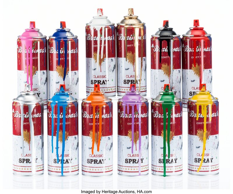 Mr. Brainwash, ‘Spray Cans (Set of twelve)’, 2013, Print, Screenprint with handcoloring on iron spray can, Heritage Auctions