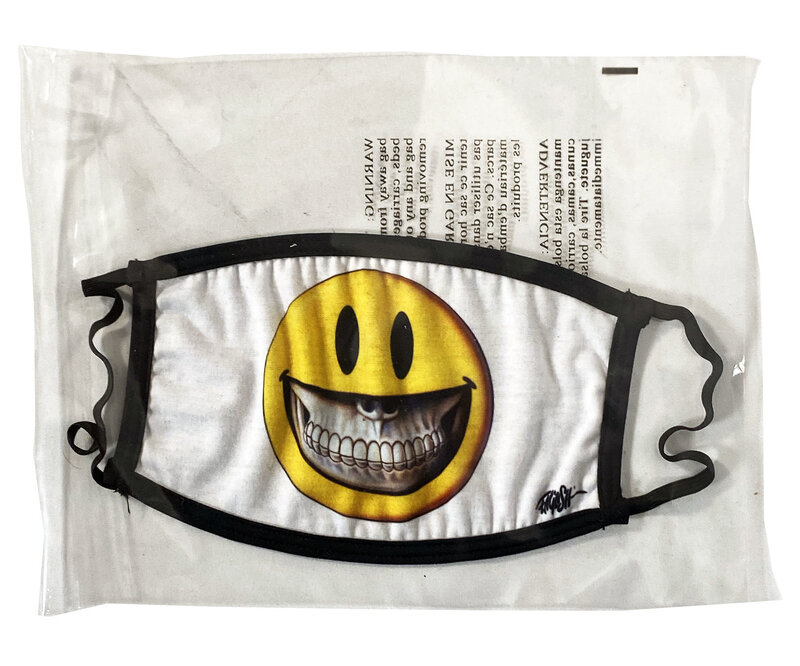 Ron English, ‘'Grin' (facemask)’, 2020, Ephemera or Merchandise, Silk-screened 2-layer cotton face mask with black elastic straps., Signari Gallery