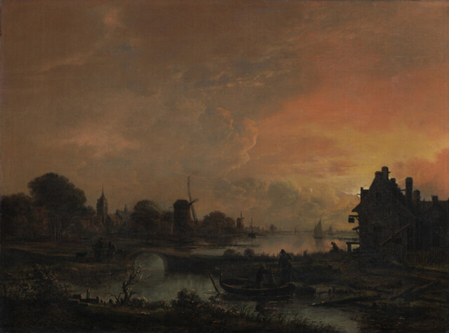 Evening with fishermen in the foreground