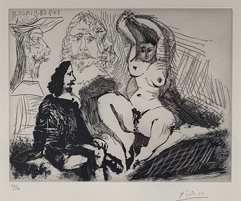 Pablo Picasso, ‘Homme Assis Auprès d'une Femme Coiffant’, 1968, Print, Aquatint and drypoint on BFK Rives wove paper, Canvas Gallery