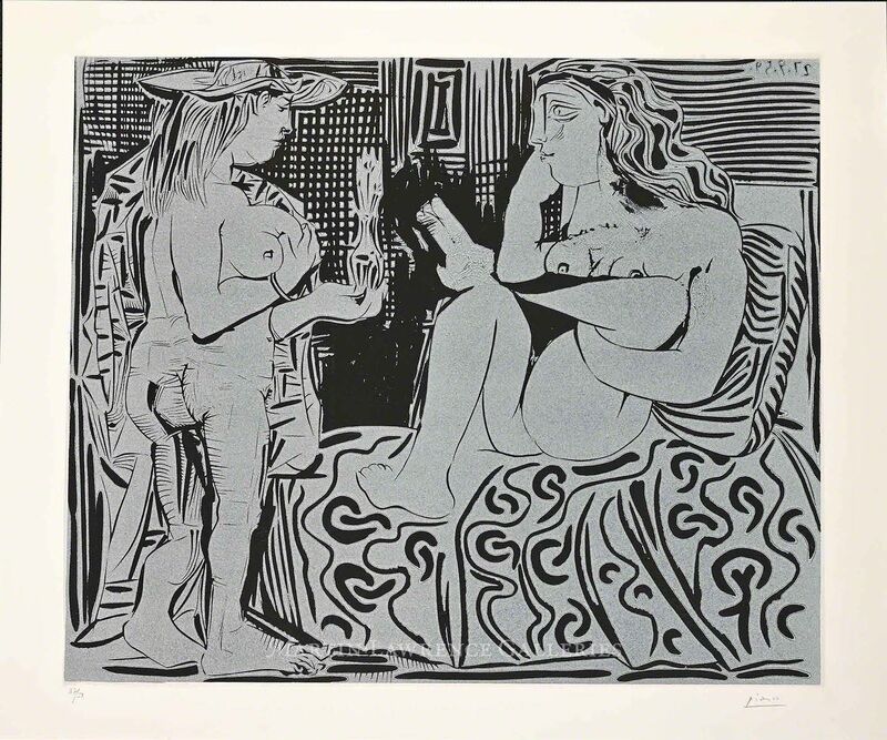 Pablo Picasso, ‘Two Women with a Vase of Flowers (B.915)’, 1960, Print, Hand-signed linocut, Martin Lawrence Galleries