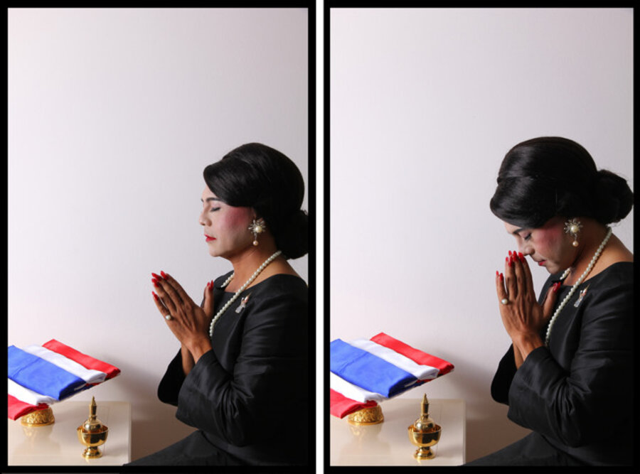 Self-Portrait with Double South Sea Pearl Earrings, Diptych