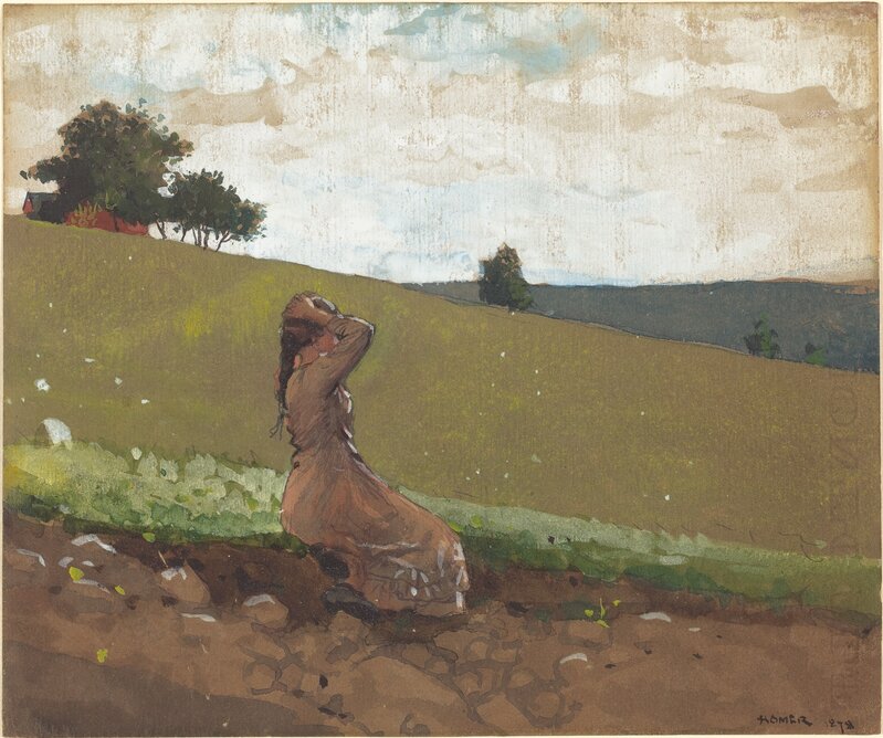 Winslow Homer, ‘The Green Hill’, 1878, Drawing, Collage or other Work on Paper, Watercolor, gouache, and graphite on gray-green paper faded to brown, National Gallery of Art, Washington, D.C.