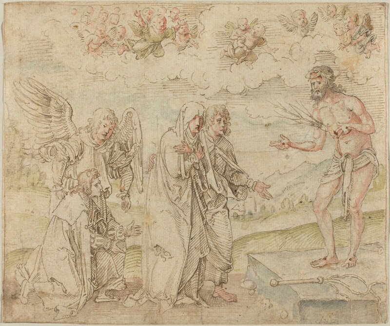 Hans Süss von Kulmbach, ‘Mary and John before the Man of Sorrows’, ca. 1514, Drawing, Collage or other Work on Paper, Pen and brown ink with watercolor on laid paper, National Gallery of Art, Washington, D.C.