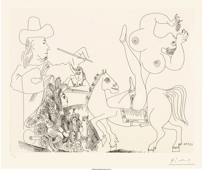 Pablo Picasso, ‘Artist and Nude Equestrienne Eating Grapes, from Series 156’, 1970, Print, Etching on wove paper, Heritage Auctions