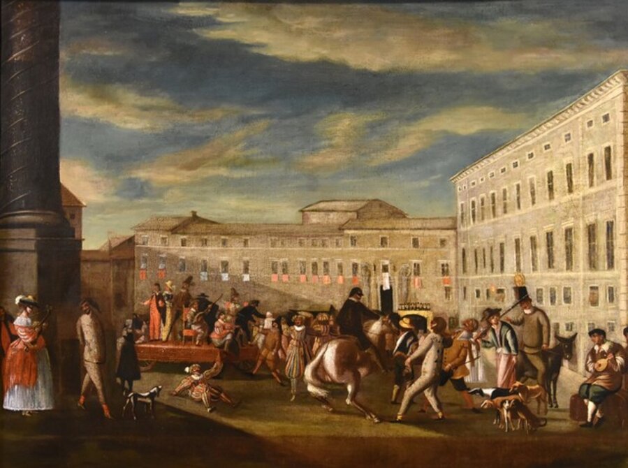 COPY: Carnival Scen Landscape 17th Century Rome Colonna Square Paint Oil on canvas Old master Roman school