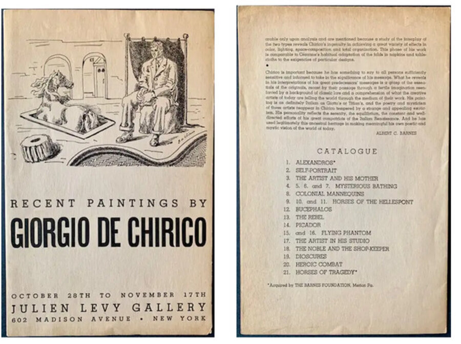 "Recent Paintings: Giorgio De Chirico", 1936, Invite/Catalogue