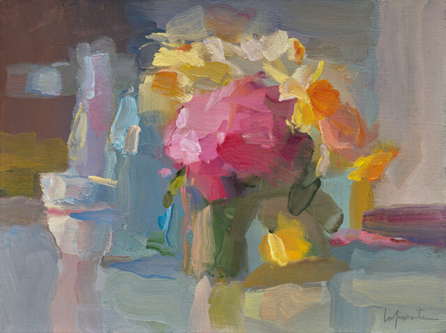Bottles with Cherry Blossoms and Daffodils