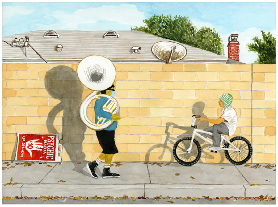 Suburban Scene, Man with Tuba