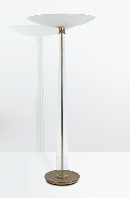Pietro Chiesa, ‘a floor lamp with a metal and crystal structure, a brass base and a satinised crystal shade’, ca. 1935