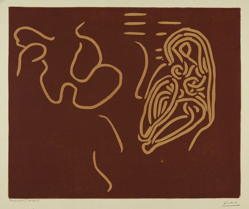Pablo Picasso, ‘L'Aubade, avec femme dans un fauteuil (Femme dans un fauteuil et guitariste): two prints (B. 917; Ba. 1232)’, 1959, Print, Two linoleum cuts printed in colors, Sotheby's