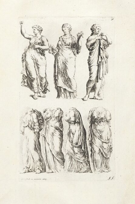 Maerten van Heemskerck, ‘[Seven draped female statues]’, 1731-1741