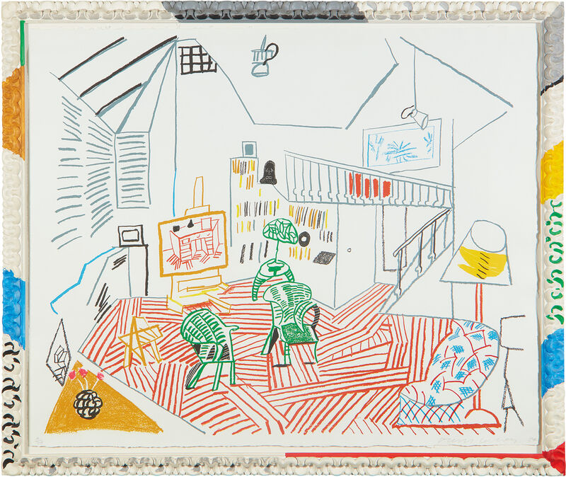 David Hockney, ‘Pembroke Studio Interior, from Moving Focus Series’, 1984, Print, Lithograph in colors, on TGL handmade paper, the full sheet, contained in the original hand painted artist's frame (as issued)., Phillips