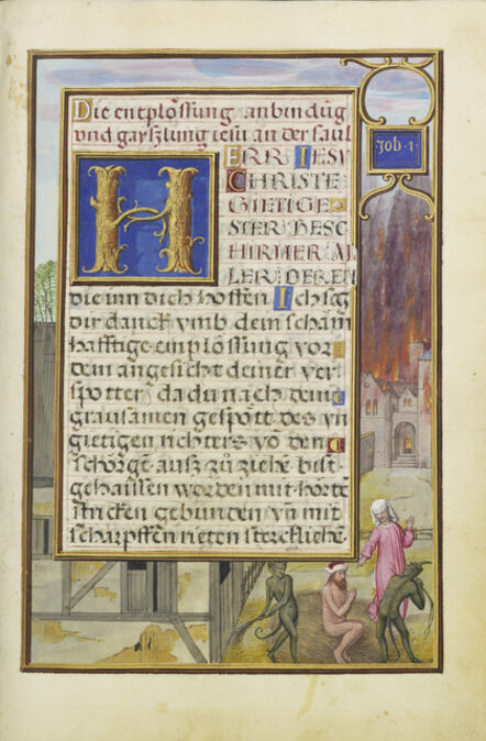 Simon Bening, ‘Border with Job Mocked by His Wife and Tormented by Two Devils’, 1525-1530