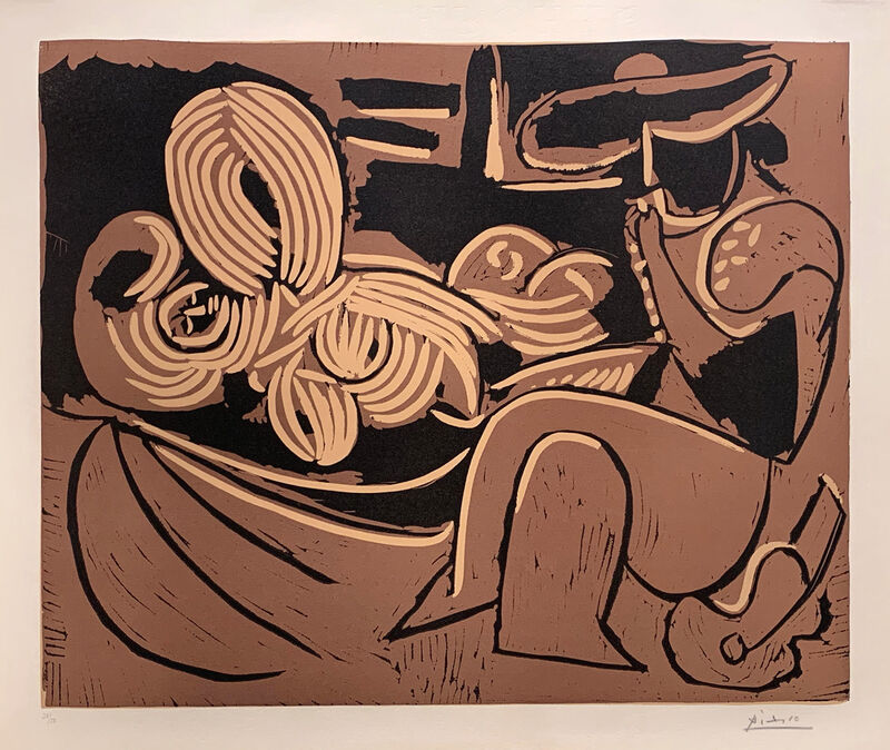 Pablo Picasso, ‘Woman Laying Down and Man with a Guitar’, 1959, Print, Linocut in color, R. S. Johnson Fine Art