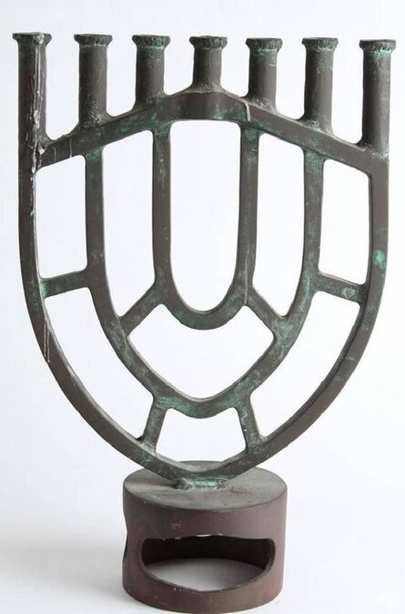 Gloria Kisch, ‘Heavy Bronze Modernist Menorah Candelabra Sculpture’, 20th Century