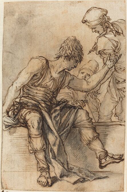 Salvator Rosa, ‘Youth Sitting on a Wall in Conversation with Two Men’, ca. 1656/1657