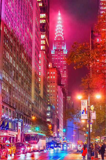 Mitchell Funk, ‘Chrysler Building at Night, Magenta Sky on Rainy New York Night ’, 2014