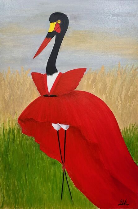 Gemma Kahng, ‘Saddle-billed Stork in Red Dress’, 2021