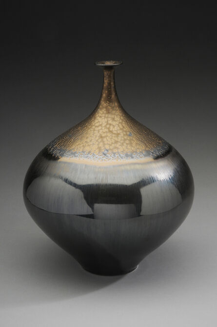 Hideaki Miyamura, ‘Vase, black and gold dust glaze with copper band’, 2019