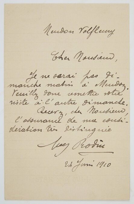 Auguste Rodin, ‘Autograph note signed’, 1910