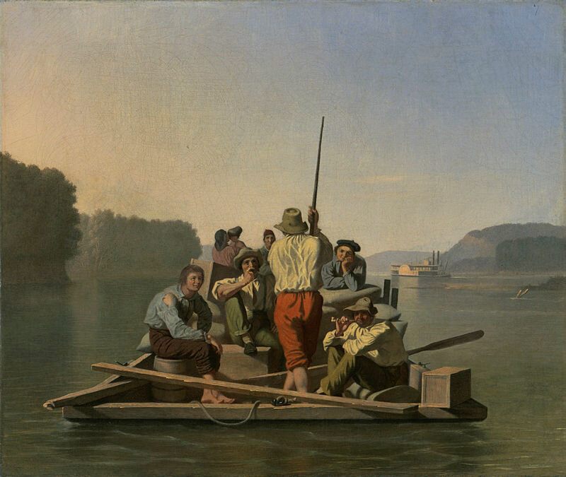 George Caleb Bingham, ‘Lighter Relieving a Steamboat Aground’, 1847, Painting, Oil on canvas, White House Historical Association