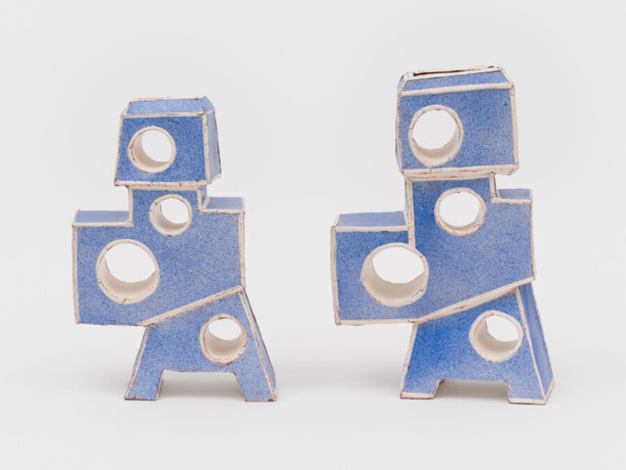 Four Hole Blue Vases