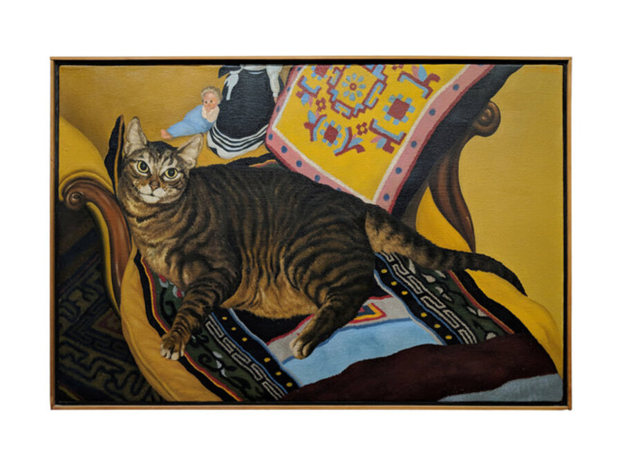 Cat with dolls on chair