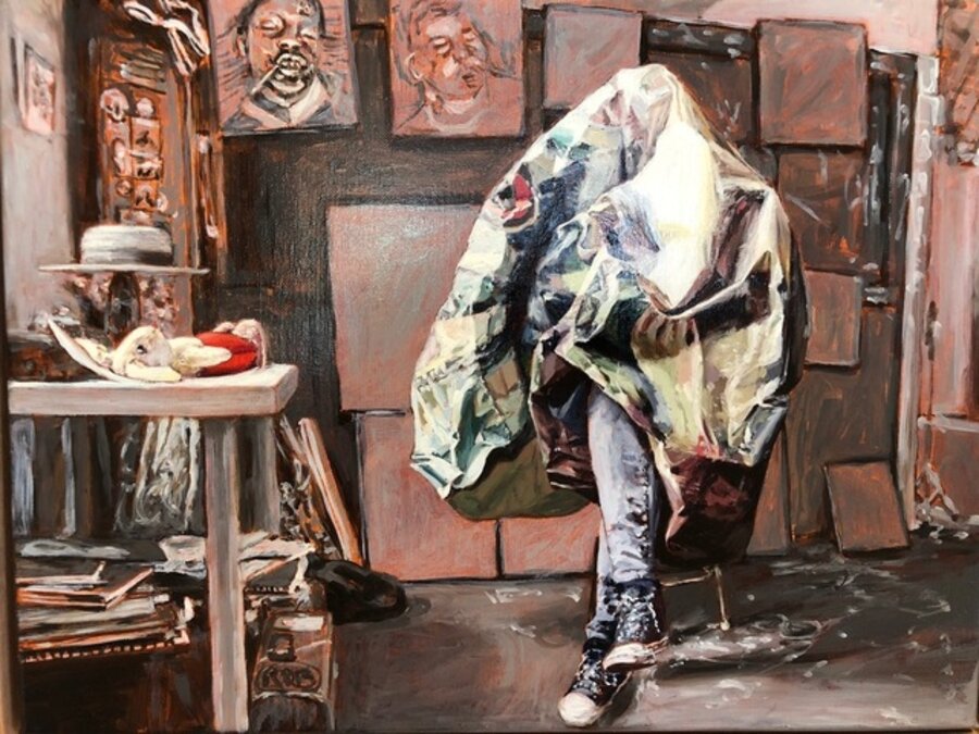 The artist's studio, Rob O'Connor and the crushed Stoner painting