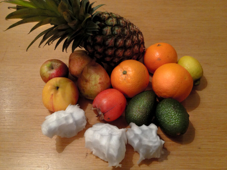 Still life with fruits and snowballs