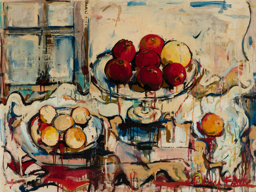 Untitled (Still Life of Fruit on Tazzae in Room Interior)