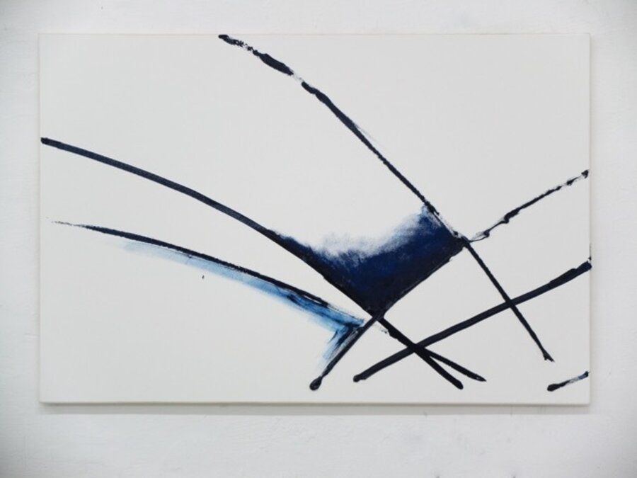 untitled (prussian blue line, fading, white ground, B)