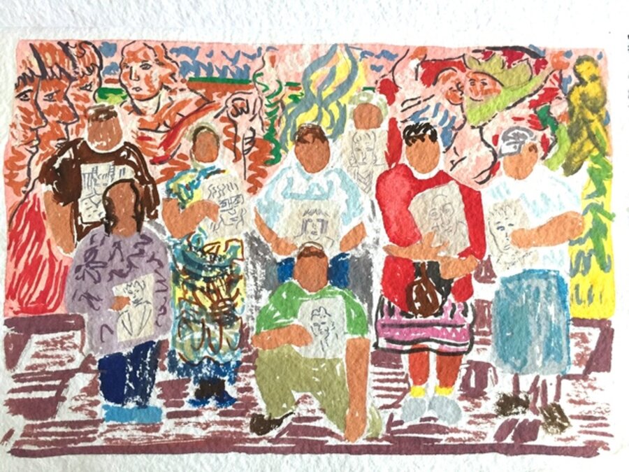 Study for Wise Elders Portraiture Class at Centro Tyrone Guzman with En Familia hay Fuerza, mural on the history of immigrant farm labor to the United States