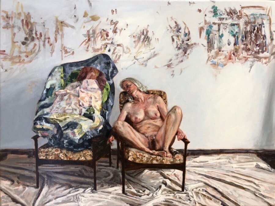 The artist's model, with crushed Stoner painting