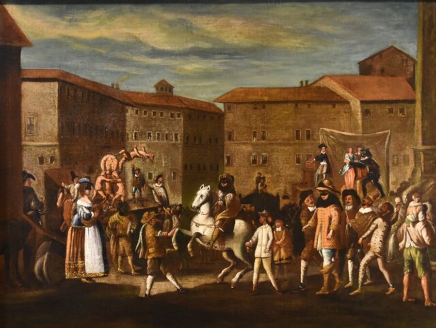 Carnival Scen Landscape 17th Century Rome Navona Square Paint Oil on canvas Old master Roman school