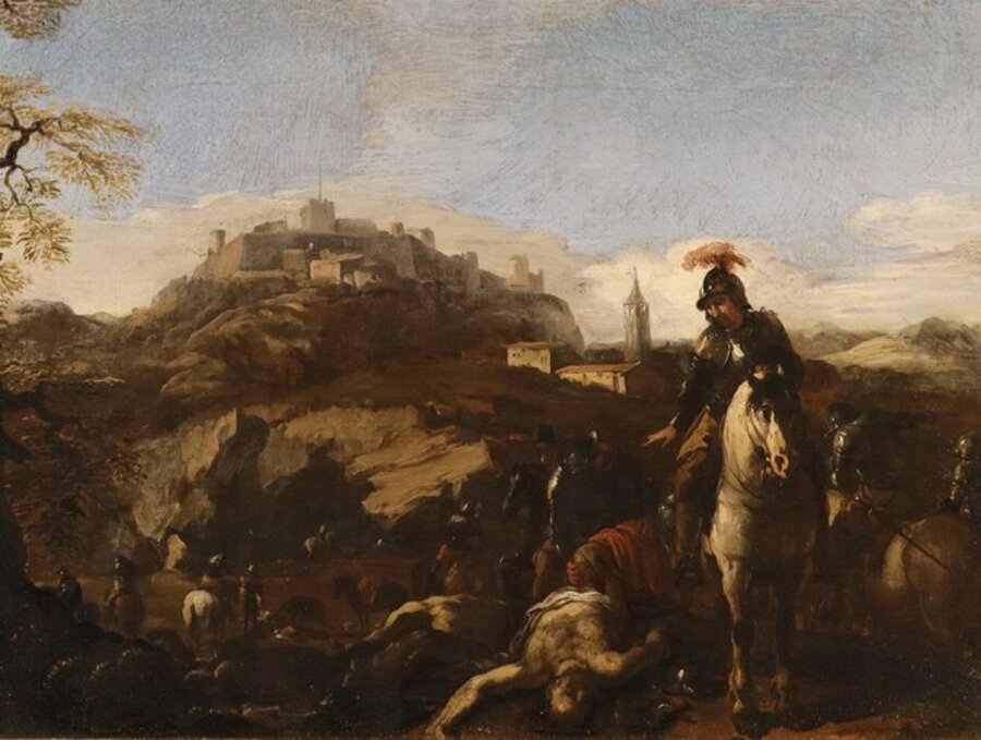 Battle Scene Cerquozzi Paint 17th Century Oil on canvas Old master Italian school Landscape