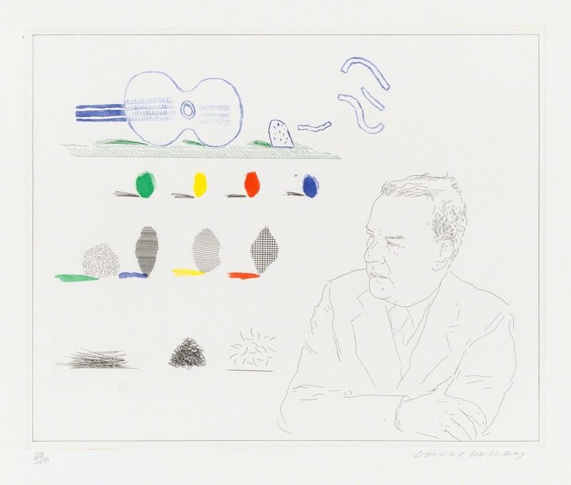 David Hockney, ‘The Poet (Wallace Stevens)’, 1976-1977, Print, Original etching and aquatint printed in five colors (blue, red, green, black, yellow) on white Inveresk mould-made paper., Christopher-Clark Fine Art