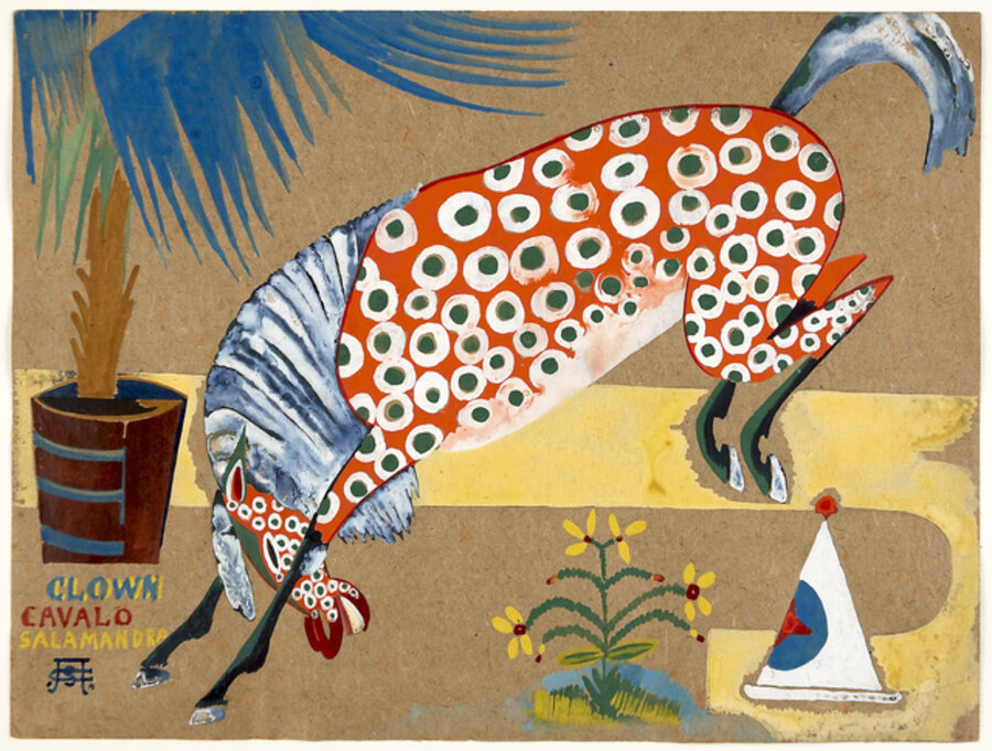 clown , horse, salamander