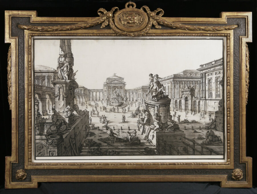 An Architectural Capriccio: A Vast Forum with Sculptural Monuments.