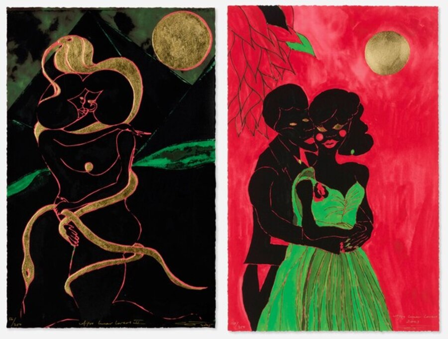 Afro Lunar Lovers I, Afro Lunar Lover II (2003) (signed)