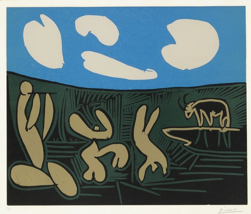 Pablo Picasso, ‘Bacchanale à l'acrobate (Bacchanale au taureau) (B. 933; Ba. 1264)’, 1959, Print, Linoleum cut printed in colors, Sotheby's