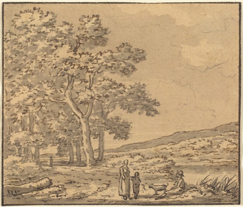 Théodore Rousseau, ‘A Landscape with Three Figures and a Dog’, Drawing, Collage or other Work on Paper, Pen and black ink, with black wash over graphite on laid paper, National Gallery of Art, Washington, D.C.