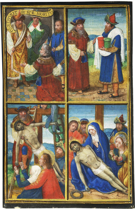 Simon Bening, ‘Joseph of Arimathea and Nicodemus in the Passion of Christ; Single leaf from the Prayerbook of the Enriquez de Ribera family’, c. 1508-1509