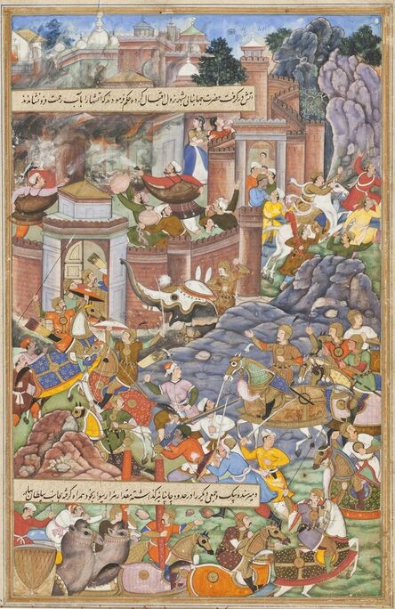 Dharmdas, ‘Flight of Sultan Bahadur During Humayun's Campaign in Gujarat, 1535, Folio from an Akbarnama (History of Akbar)’, ca. 1590