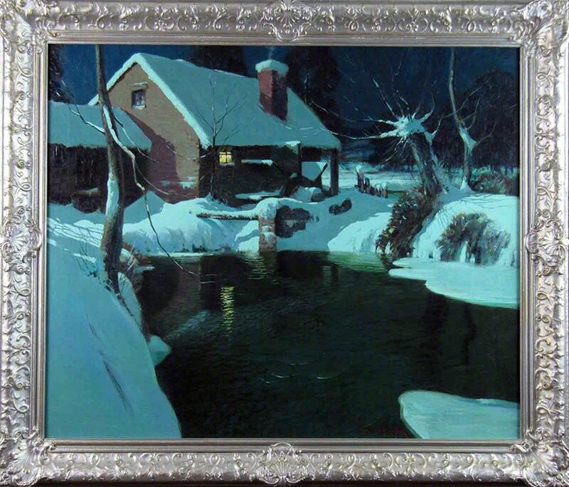 George Ames Aldrich, ‘Moonlit Cottage in Winter’, ca. 1910, Painting, Oil on Canvas, Janus Galleries