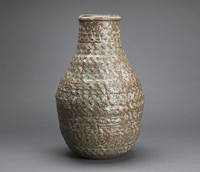 Makoto Yabe, ‘Large vase with mishima pattern, green wood ash glaze and copper’, N/A, Design/Decorative Art, Stoneware, Pucker Gallery