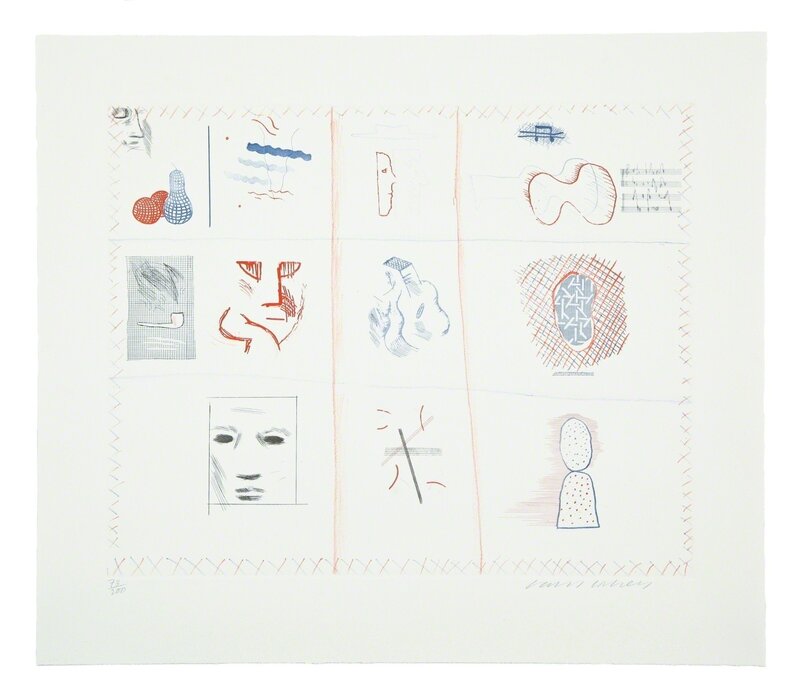 David Hockney, ‘Franco-American Mail (M.C.A. Tokyo 182)’, 1976-77, Print, Etching with aquatint printed in colours on wove paper, Forum Auctions