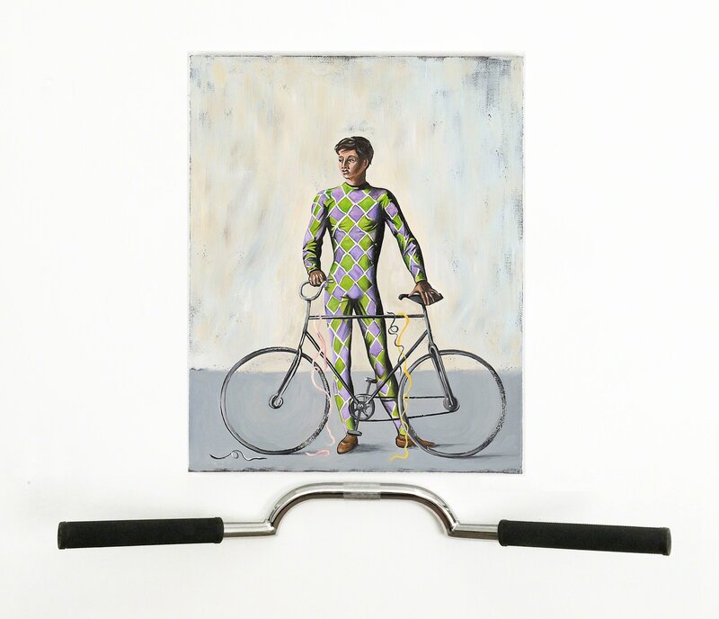 Gabriele de Santis, ‘Arlecchino a Roma sud’, 2015, Mixed Media, Oil on Canvas, Bike Handlebar, Frutta 
