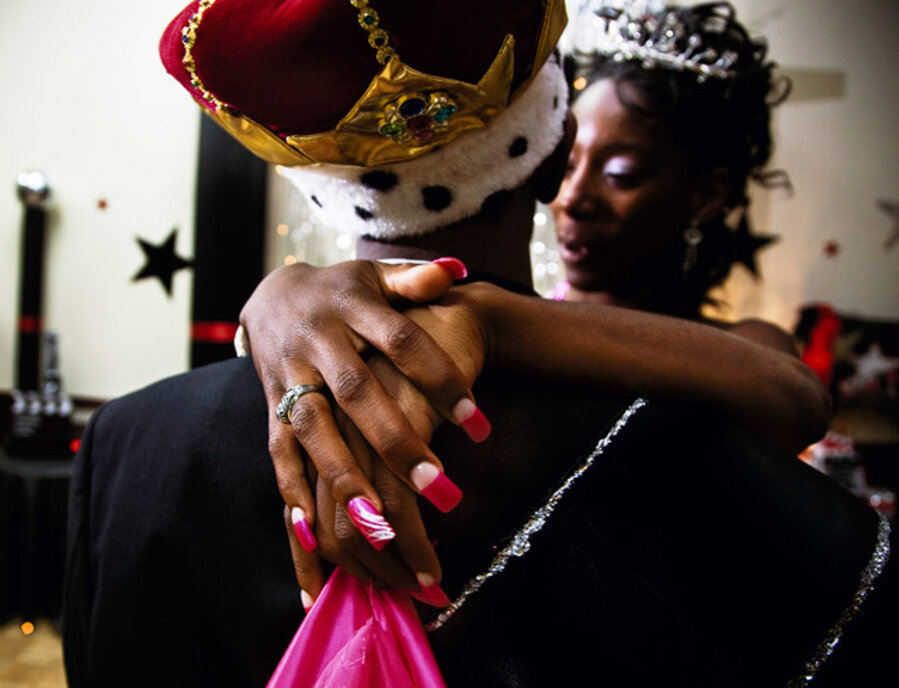Prom king and queen, dancing at the black prom, Vidalia, Georgia